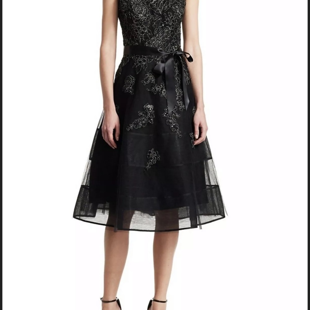 Teri Jon cocktail black with silver flowers dress - Picture 3 of 6
